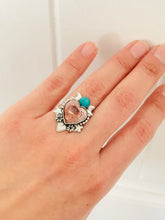Load image into Gallery viewer, Mexican Fire Opal and Turquoise Cosmic Corazon Ring
