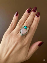 Load image into Gallery viewer, Blooming Corazon Kingman Rose Quartz and Turquoise Ring Size 7.5

