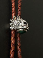 Load image into Gallery viewer, Quetzalcoatl Bolo Tie Sterling Silver and Vintage Brown Leather

