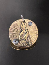 Load image into Gallery viewer, Desert Brass Medallion She Wolf and Moon Stone
