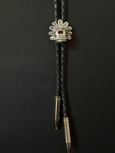 Load image into Gallery viewer, Quetzalcoatl Bolo Tie Sterling Silver and Black Leather
