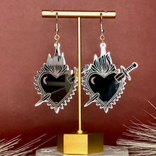 Load image into Gallery viewer, Corazon Valiente Silver Acrylic Earrings
