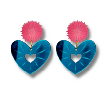 Load image into Gallery viewer, Blooming Cactus Teal and Pink Flower Earrings
