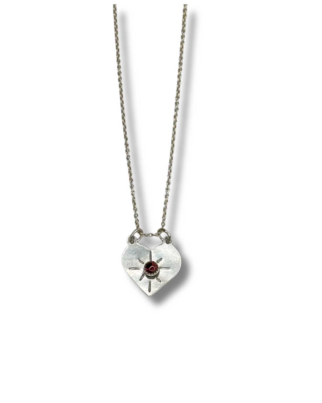 Radian Heart Sterling Silver Necklace with Garnet Gemstone