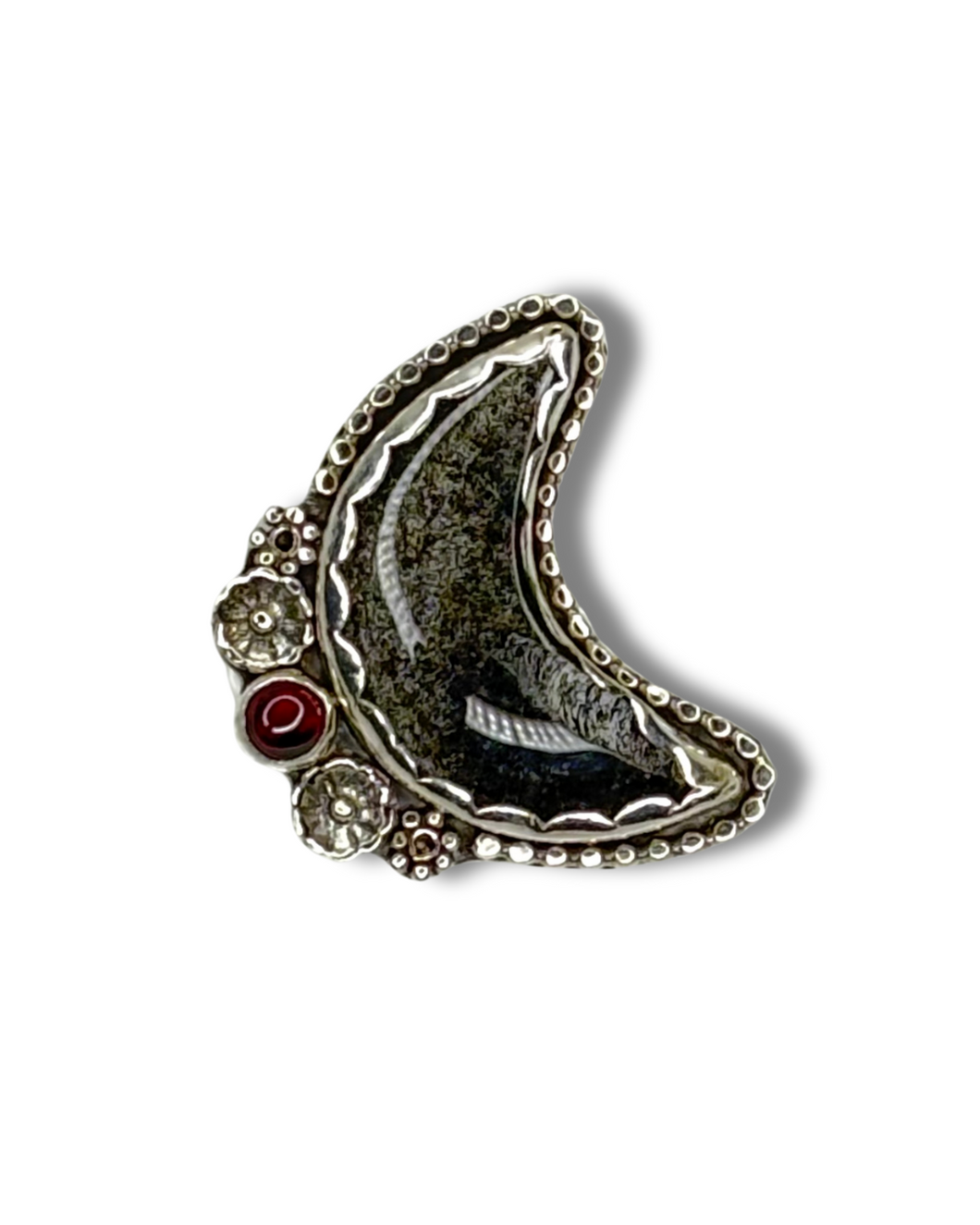 I'm Over the Moon for You Silver Sheen Obsidian and Garnet Ring - Size 7