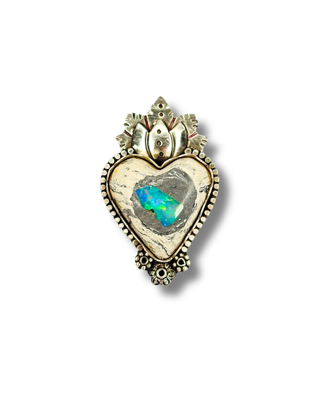 Blooming Lotus 6 Sterling Silver and Mexican Fire Opal