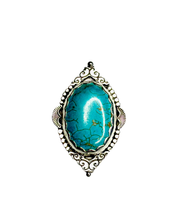 Load image into Gallery viewer, Blooming Garden Oval Turquoise Silver Ring Size 8

