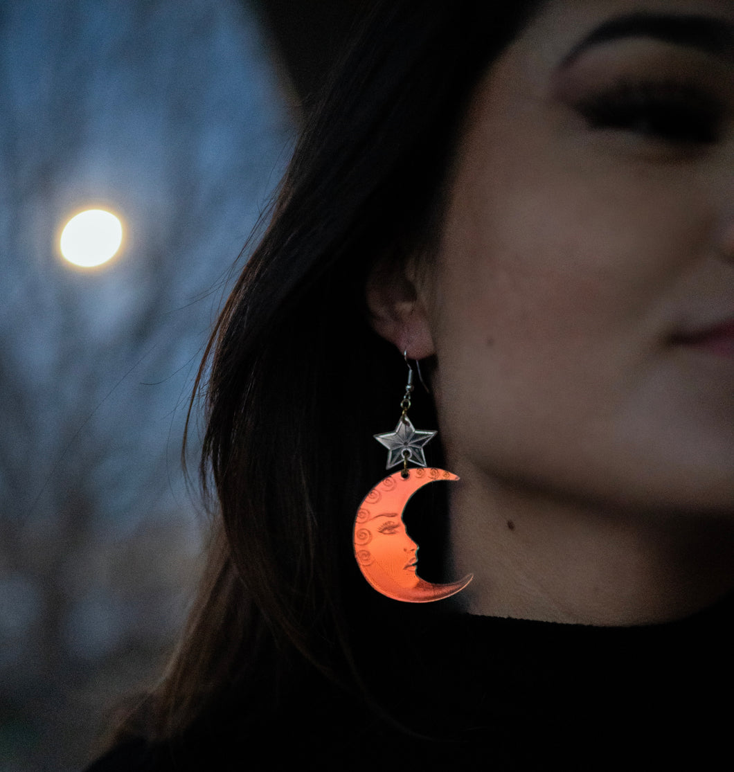 Luna and Star Iridescent and Rose Gold Acrylic Earrings