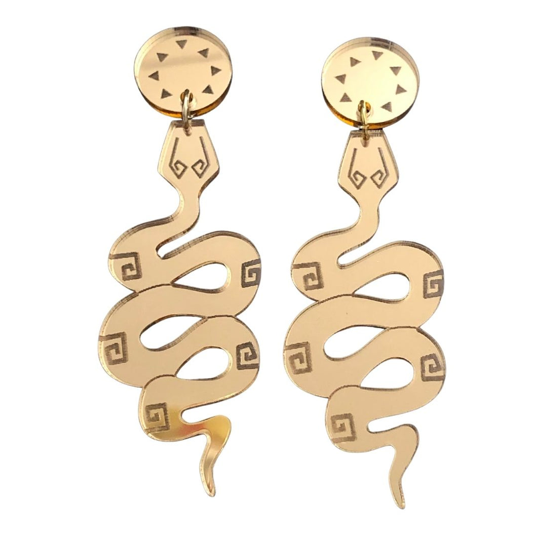 Rising Serpents Gold  Acrylic Earrings