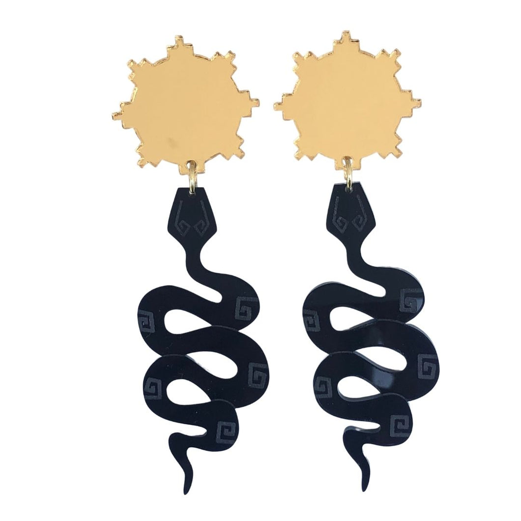 Rising Serpent Black and Gold Acrylic Earrings