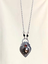 Load image into Gallery viewer, Black Star Sapphire and Garnet Heart Silver Necklace
