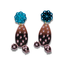 Load image into Gallery viewer, Cactus Rose Gold and Teal Acrylic Earrings
