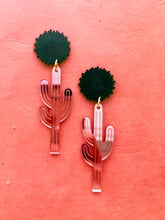 Load image into Gallery viewer, Saguaros Rose gold and Teal Acrylic Earrings
