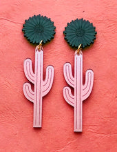 Load image into Gallery viewer, Saguaros Rose gold and Teal Acrylic Earrings
