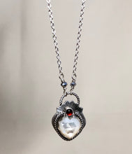 Load image into Gallery viewer, Mother of Pearl and Garnet Sacred Heart Silver Necklace
