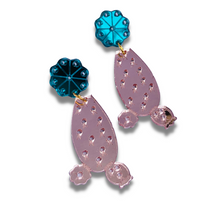 Load image into Gallery viewer, Cactus Rose Gold and Teal Acrylic Earrings
