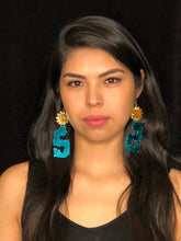 Load image into Gallery viewer, Rebirth Quetzalcoatl Earrings Teal and Gold Acrylic
