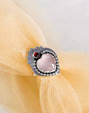 Load image into Gallery viewer, Rose Quartz and Garnet Sacred Heart Silver Ring
