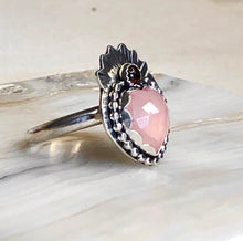 Load image into Gallery viewer, Rose Quartz and Garnet Sacred Heart Silver Ring
