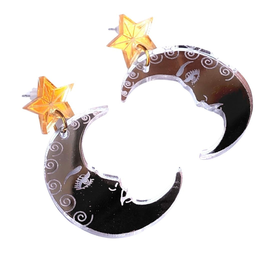 Luna Star Silver and Gold Acrylic Earrings