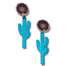 Load image into Gallery viewer, Saguaros Teal and Rose Gold Acrylic Earrings
