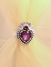 Load image into Gallery viewer, Star Sapphire and Garnet Heart Silver Ring
